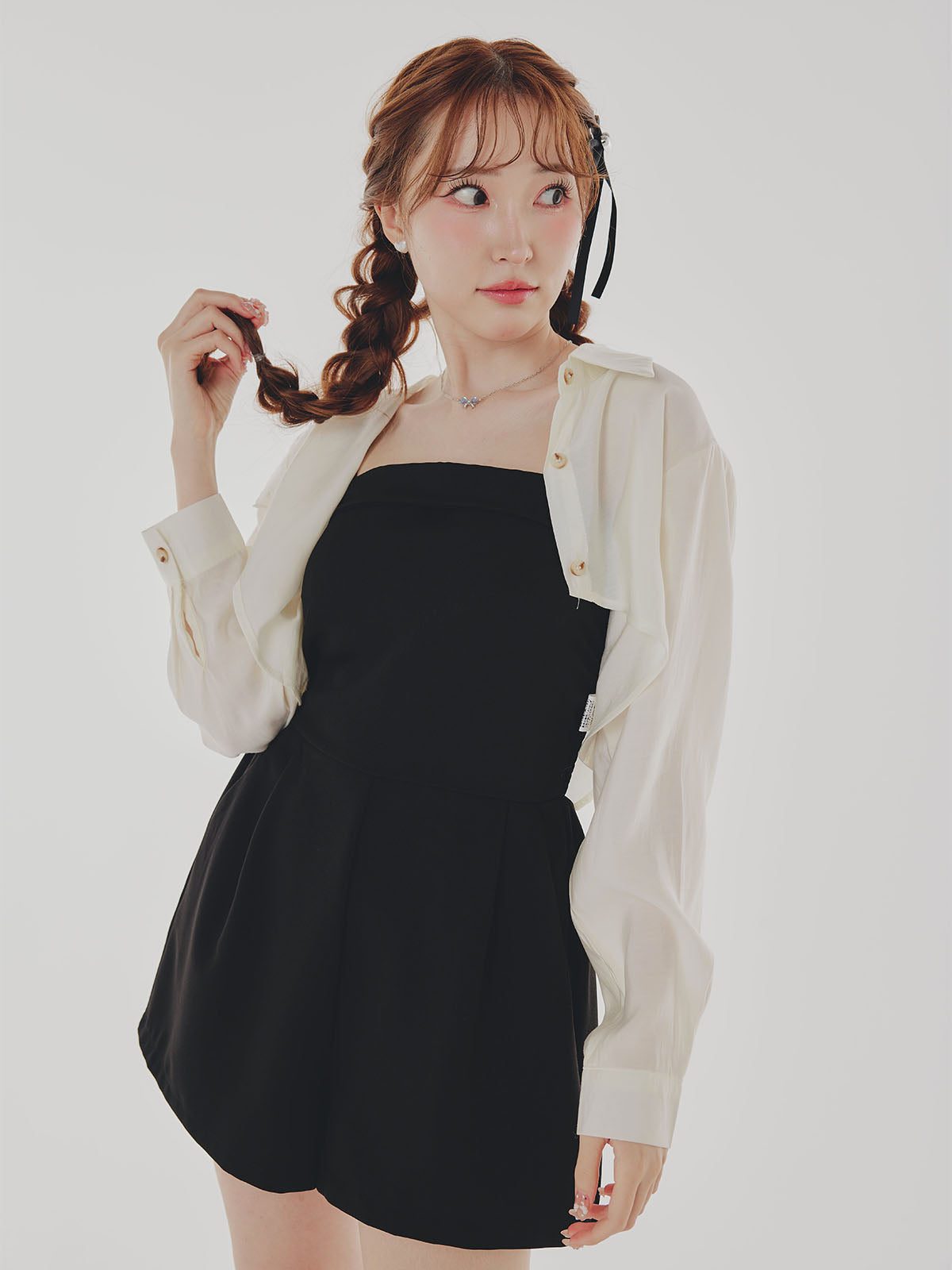 Black Cami Dress & White Shirt Set