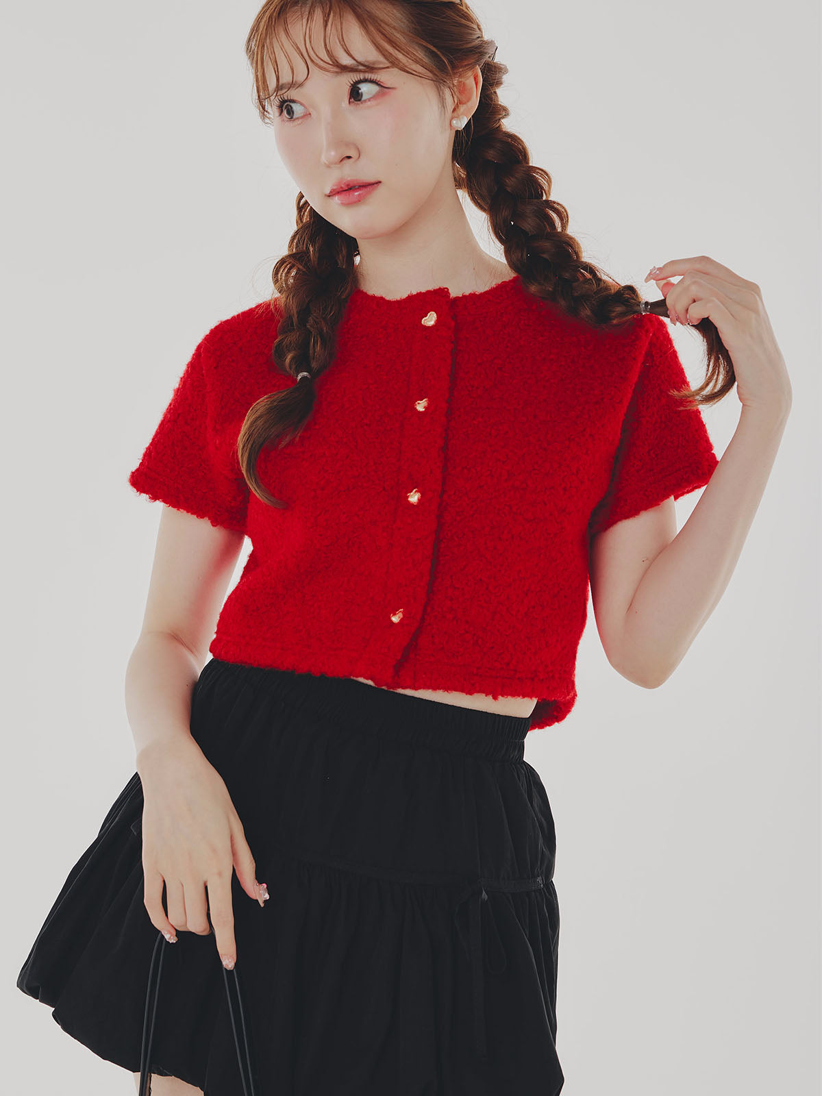 Red Short Sleeve Cardigan