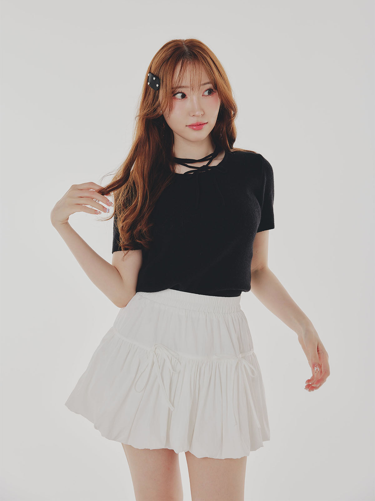 Short Sleeve Knit with Neck ribbon