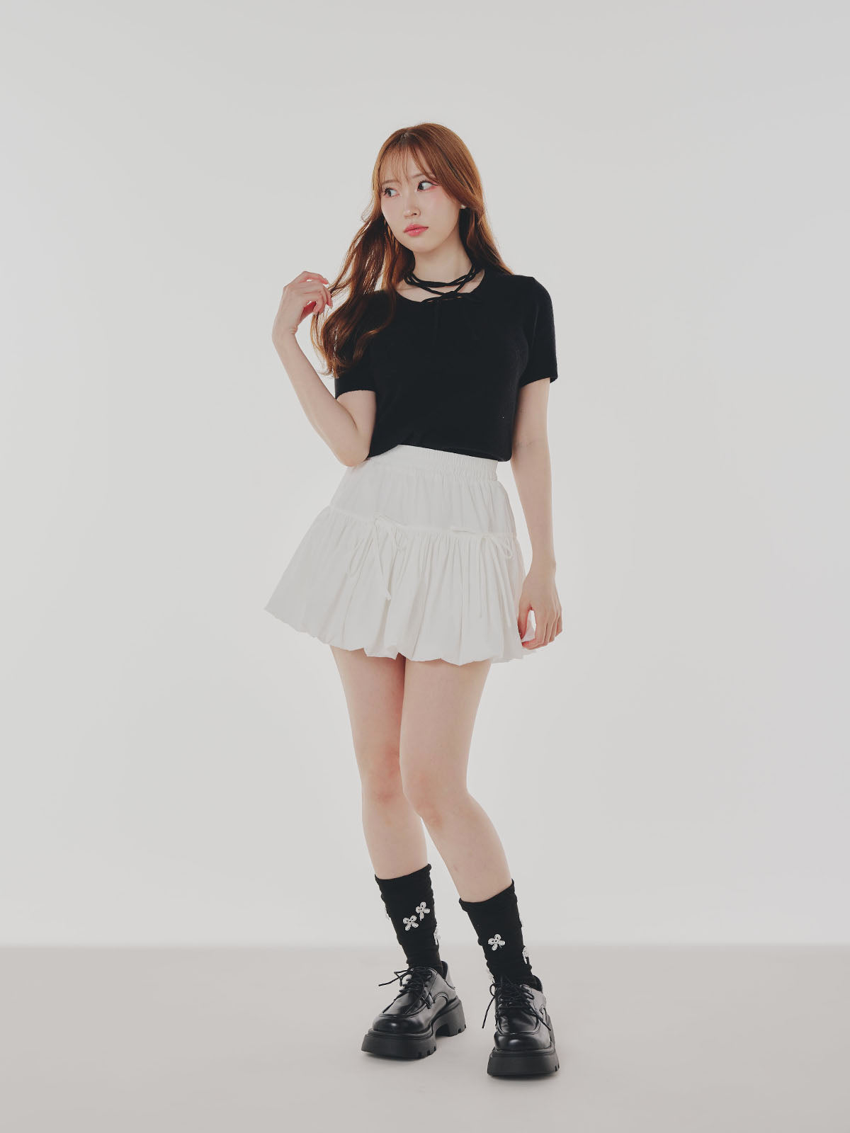 Short Sleeve Knit with Neck ribbon