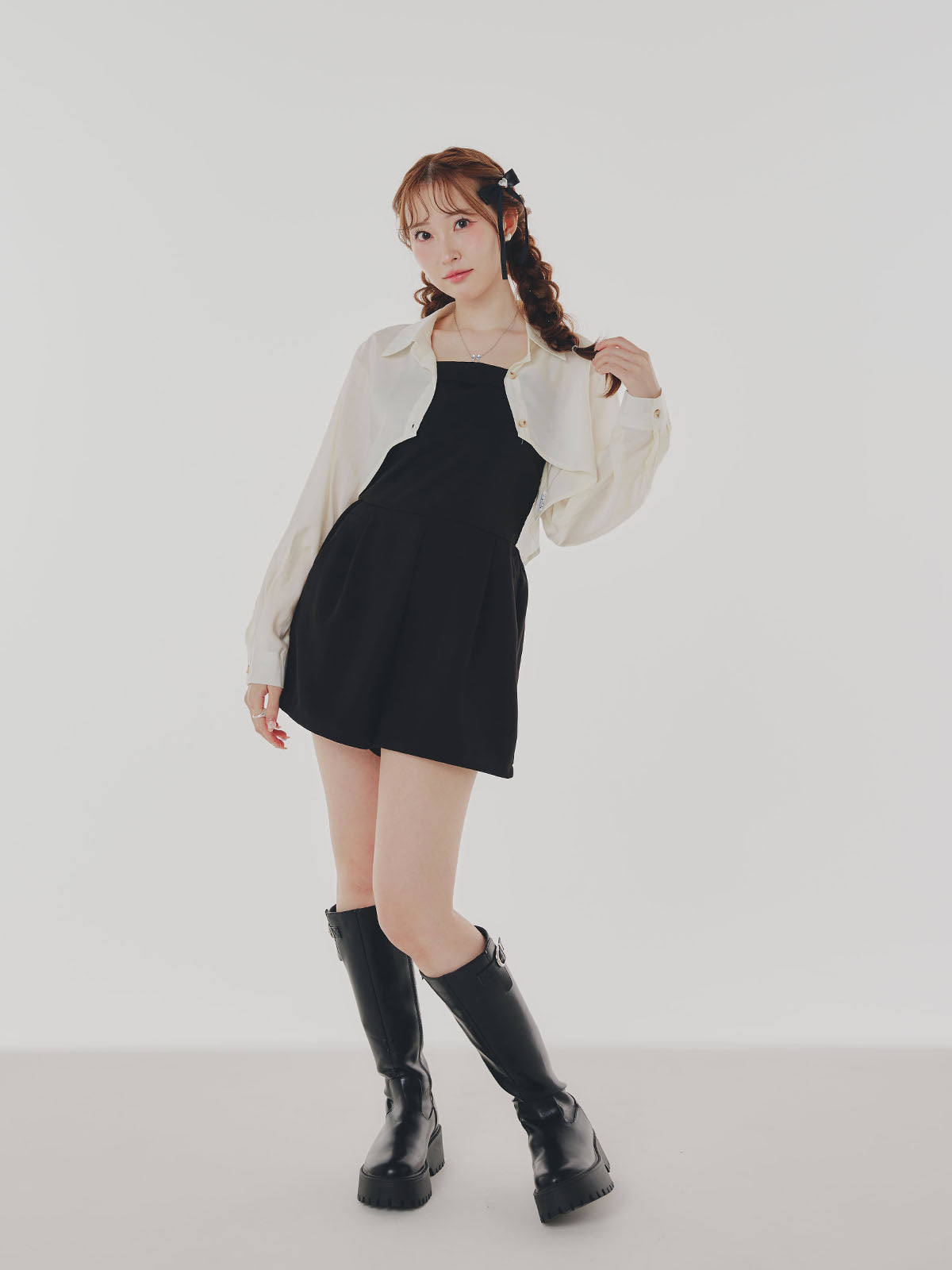 Black Cami Dress & White Shirt Set