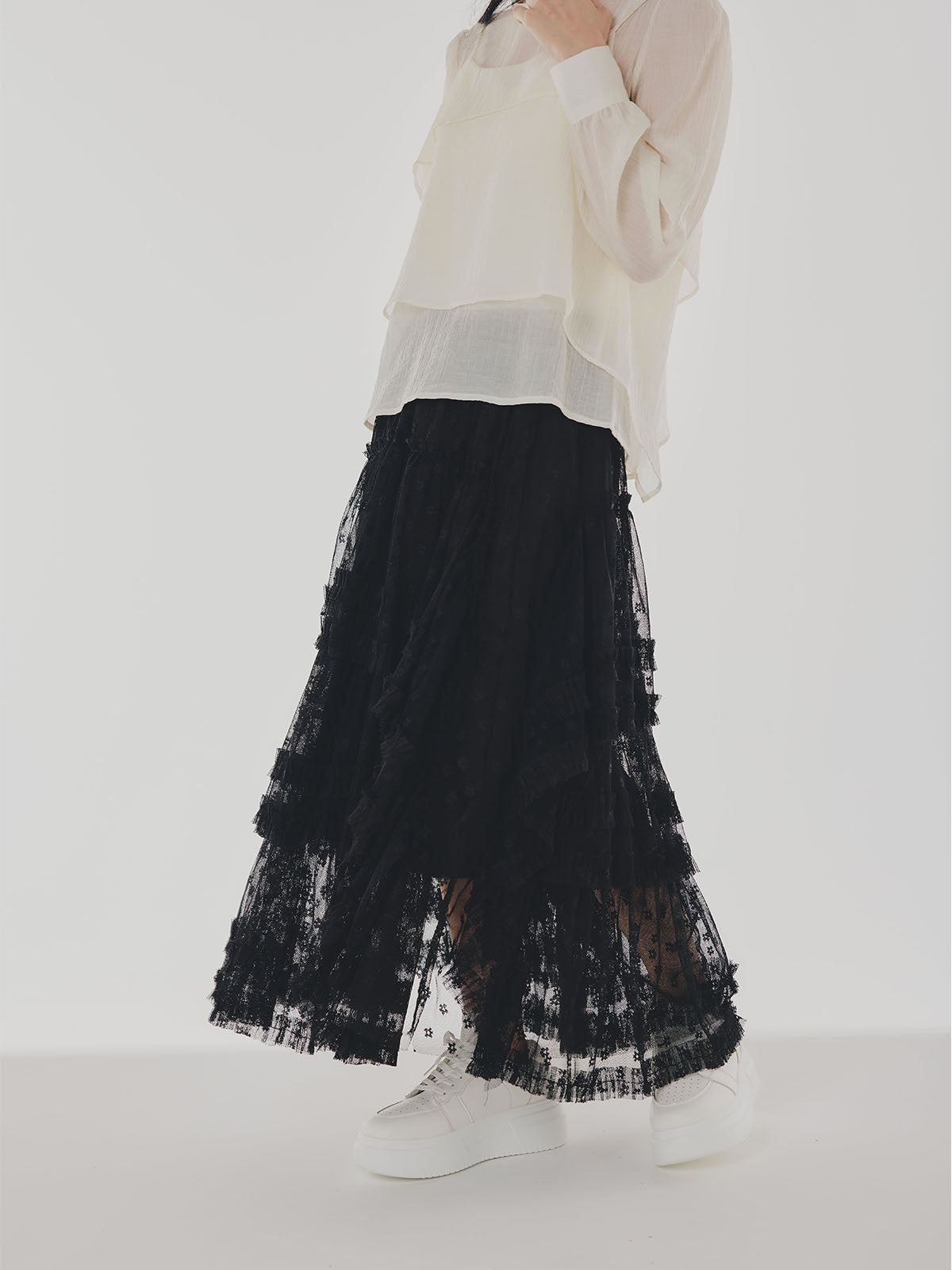 [LEFTSEOUL] FLARE LONG SKIRT（スカート）*韓国人気アイテム SY017SK / Flare Long Skirt BLACK【翁安芸さん×SYNE TOKYO