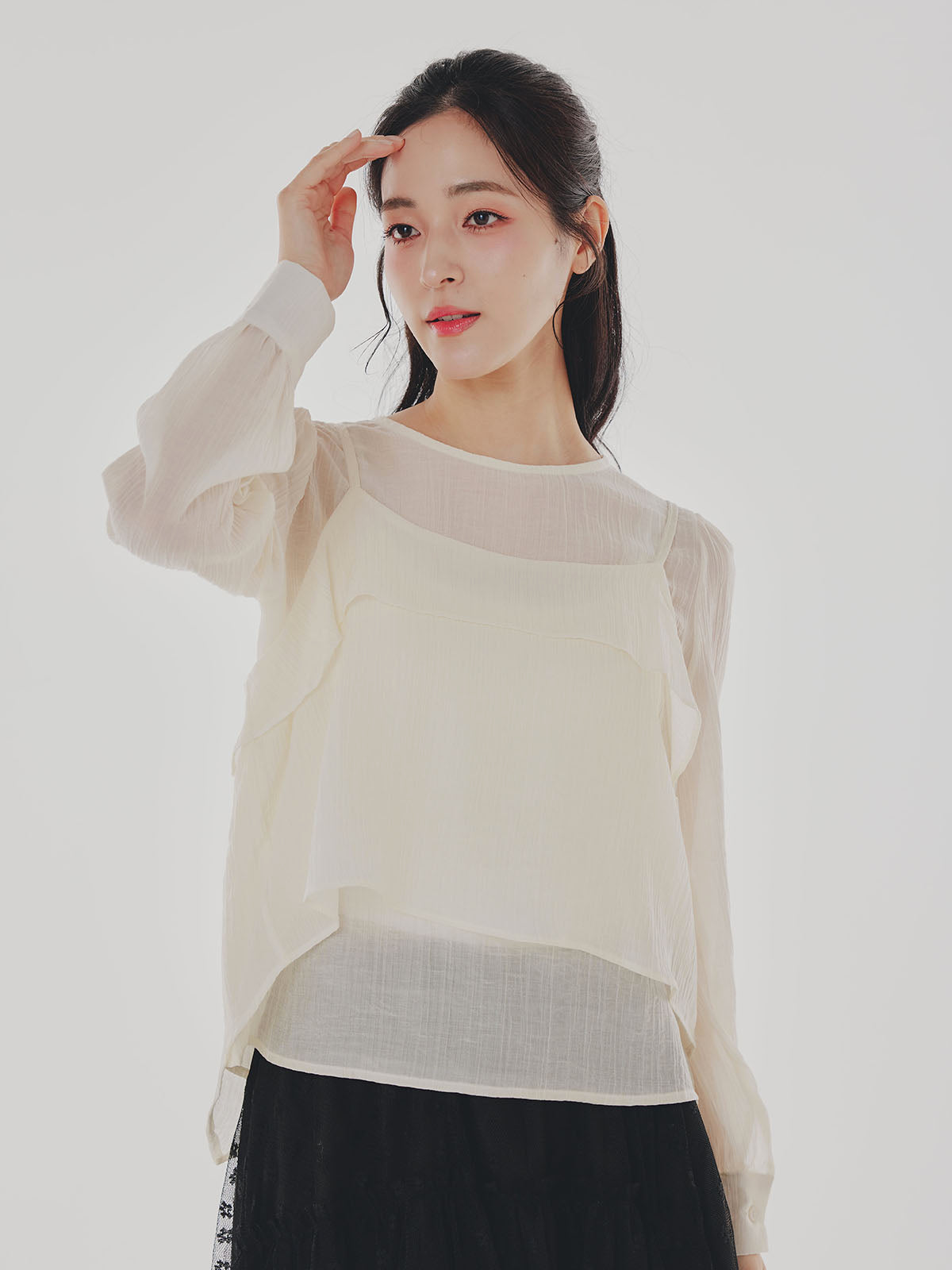 ★fa.er.ie★cowl neck button t-shirt (ivory)★韓国送料込 페어리 FA.ER.IE 4차☆[fa.er.ie] cowl neck button t-shirt